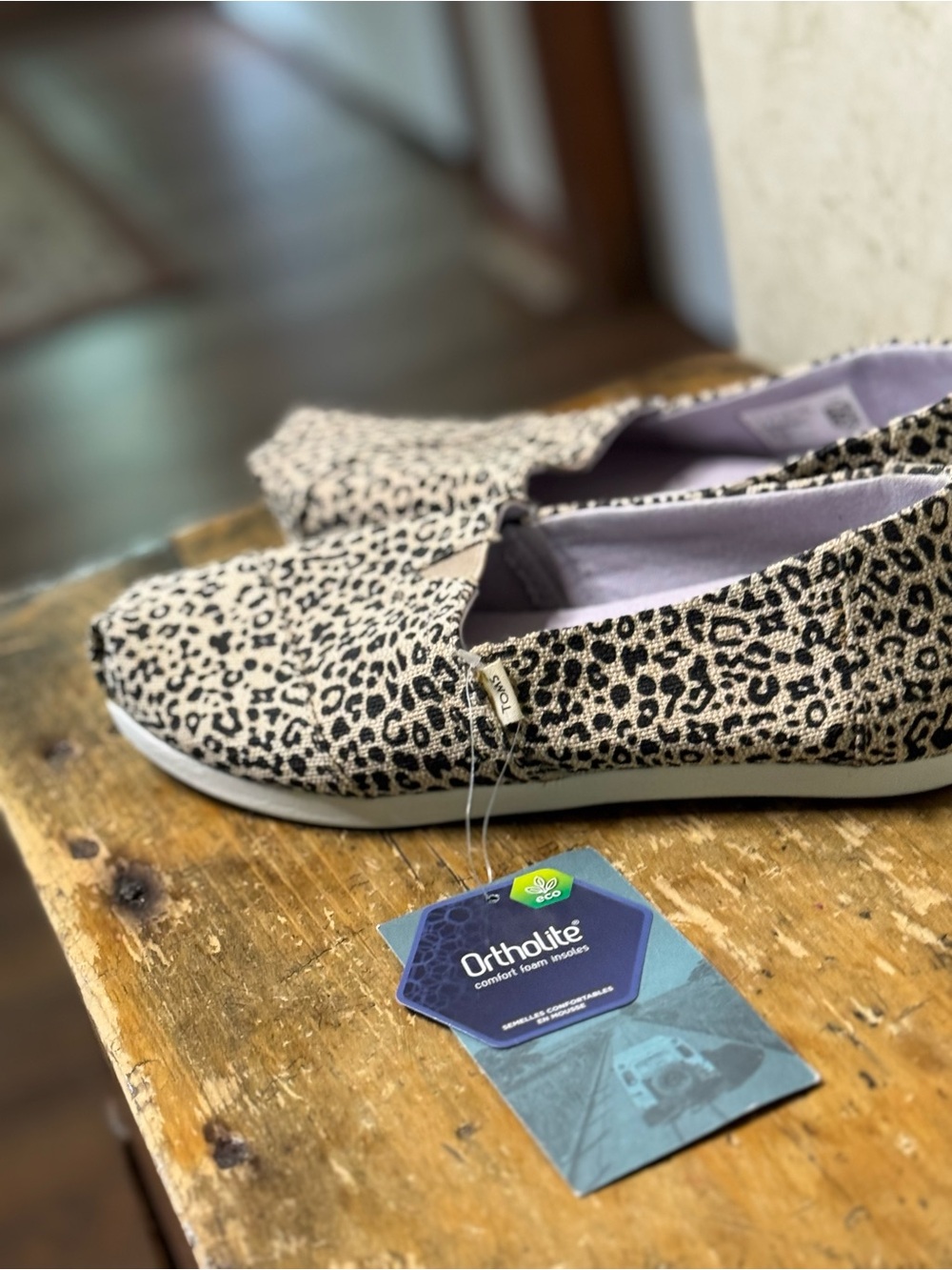 TOMS Leopard Canvas Slip-Ons - Beige & Black - Picture 5 of 12